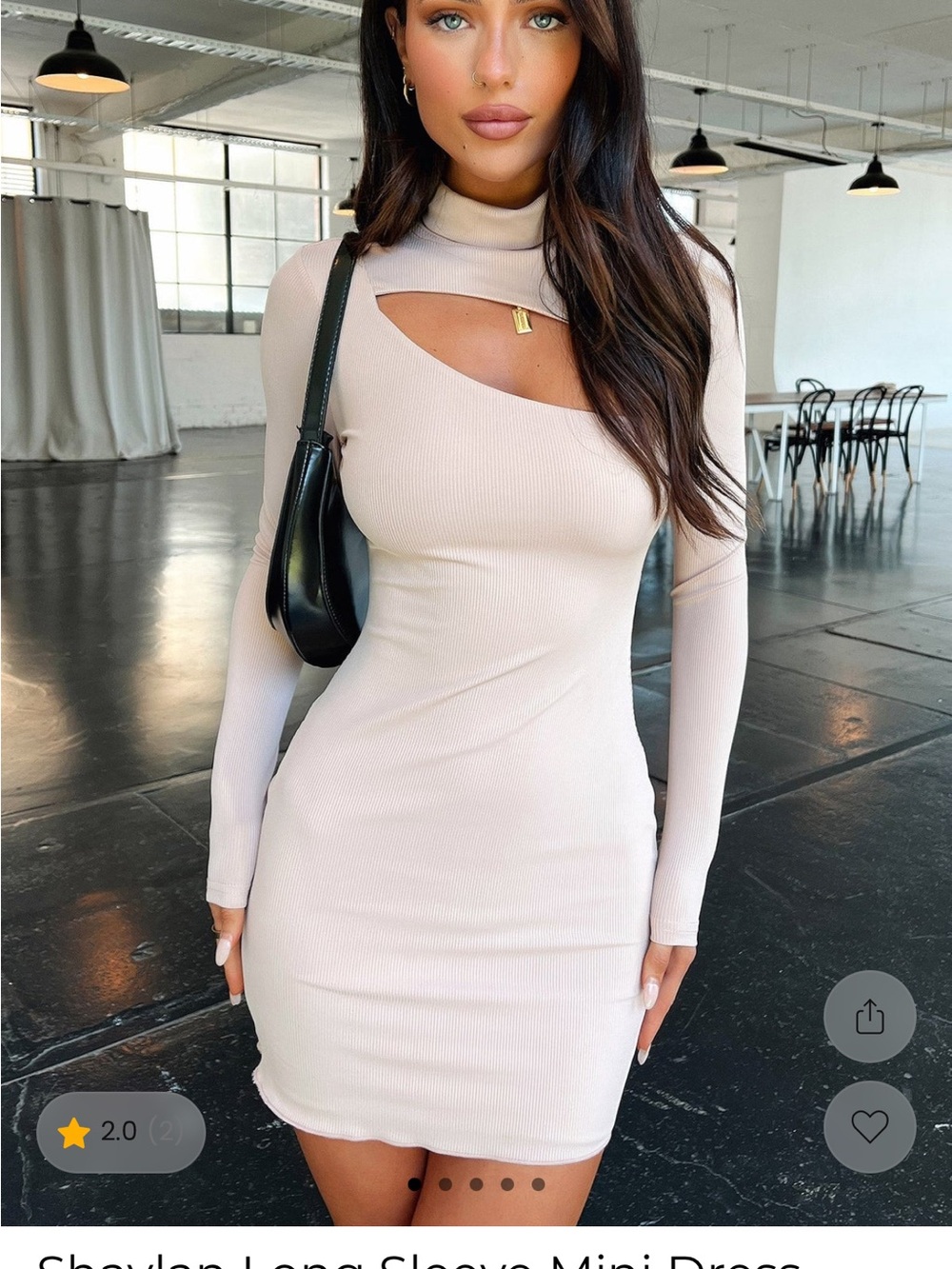 Asymmetric Cutout Long Sleeve Mini Dress in Cream